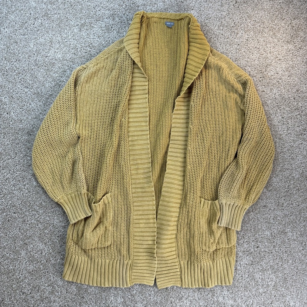 Aerie Cardigan Sweater Womens M Yellow Chunky Knit Open Front Long Sleeve